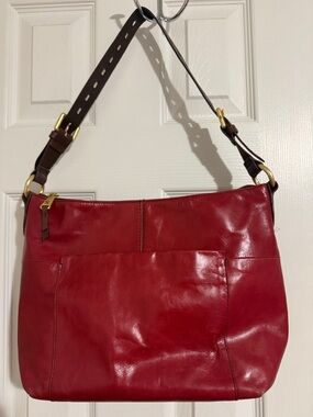 HOBO Red Leather Shoulder Bag with Brown Strap